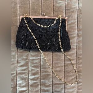 Vintage Hand Beaded Black Clutch